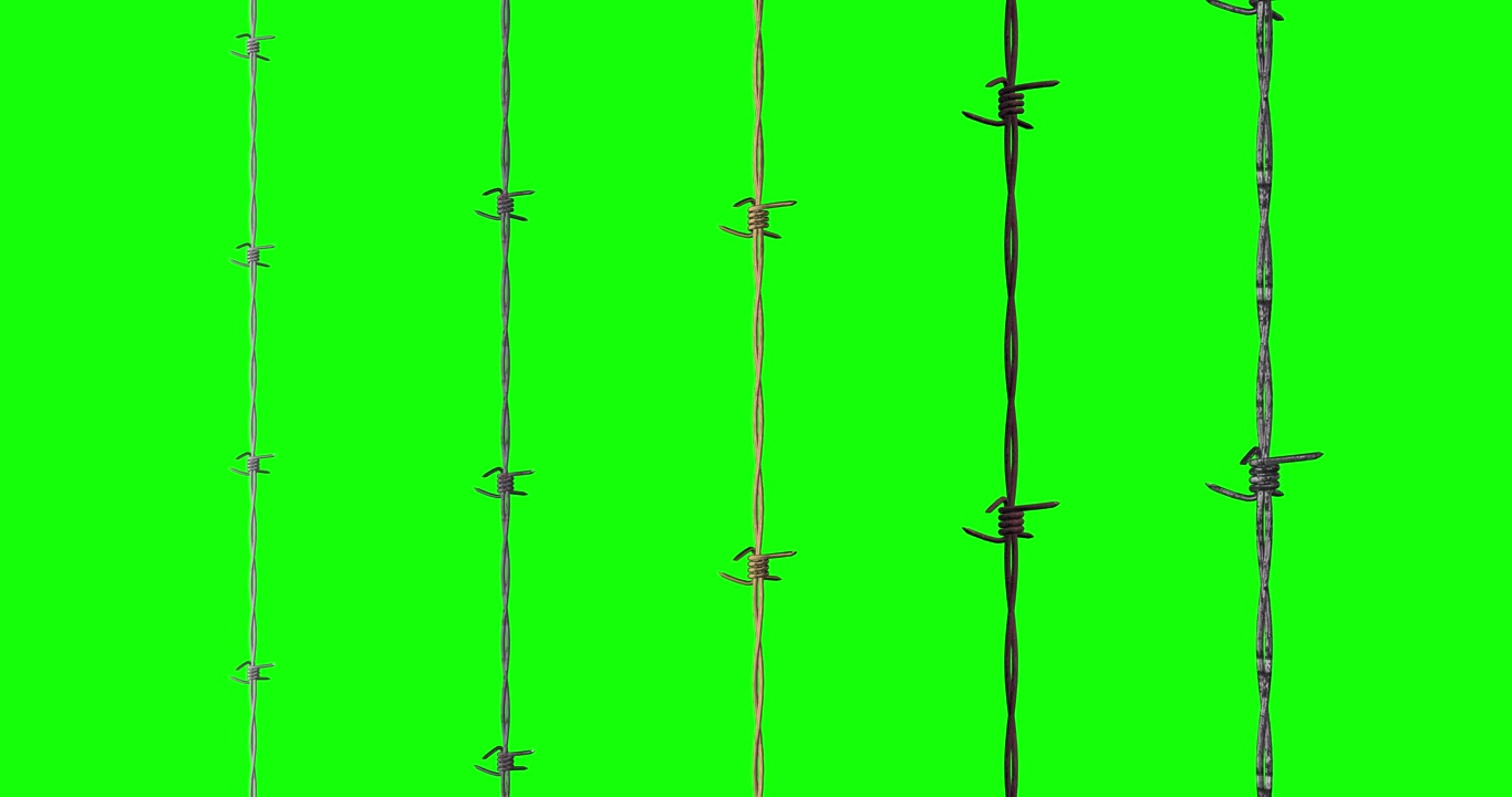 Recinzione in filo spinato d'acciaio su schermo verde