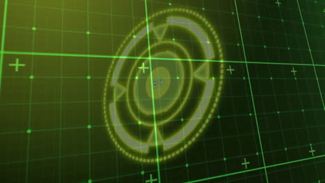 animation of futuristic interface with rotating circular elements and grid lines