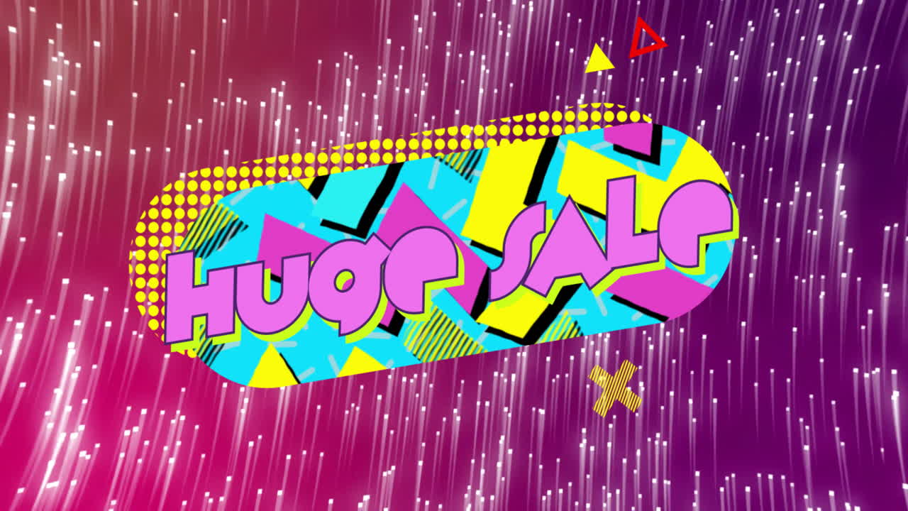 Huge Sale animation with colorful geometric patterns on abstract background