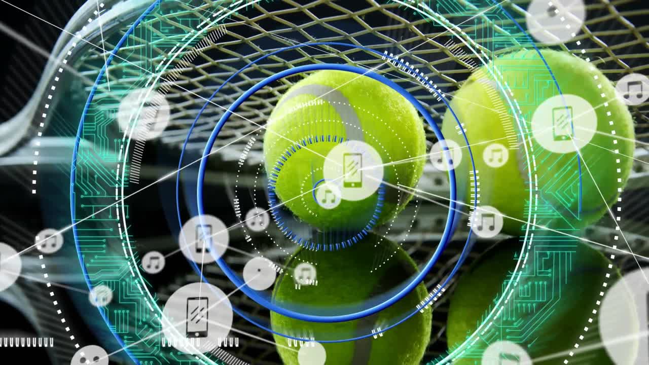 디지털 글로브와 미디어 아이콘을 가진 회전하는 안전 잠금의 애니메이션