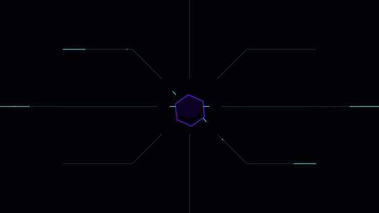 Abstract Digital Hexagon Interface with Pulsing Data Lines