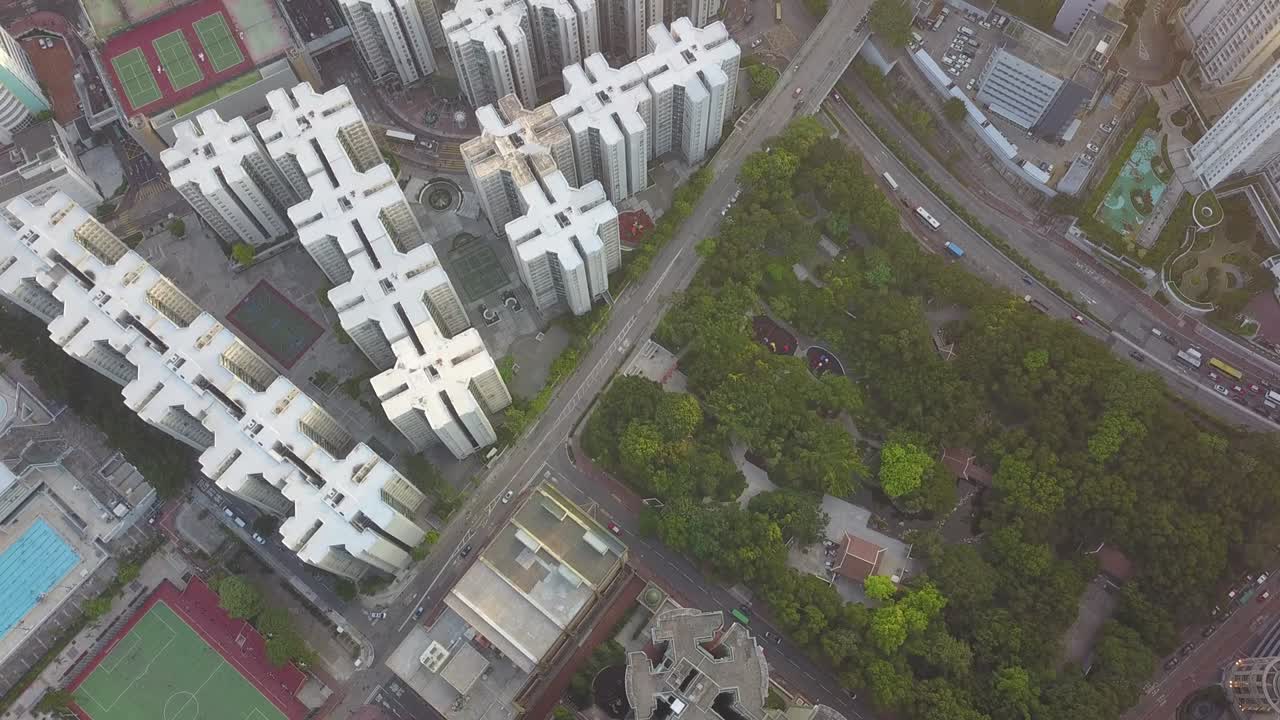 홍콩의 코울룬 구역의 공중 촬영