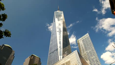 low angle wide view of one world trade center in new york