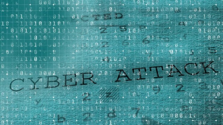 Animation of cyber attack text and data processing on blue background
