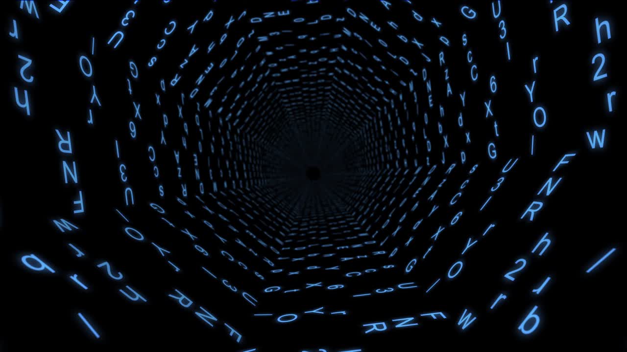 Letters flying in space.