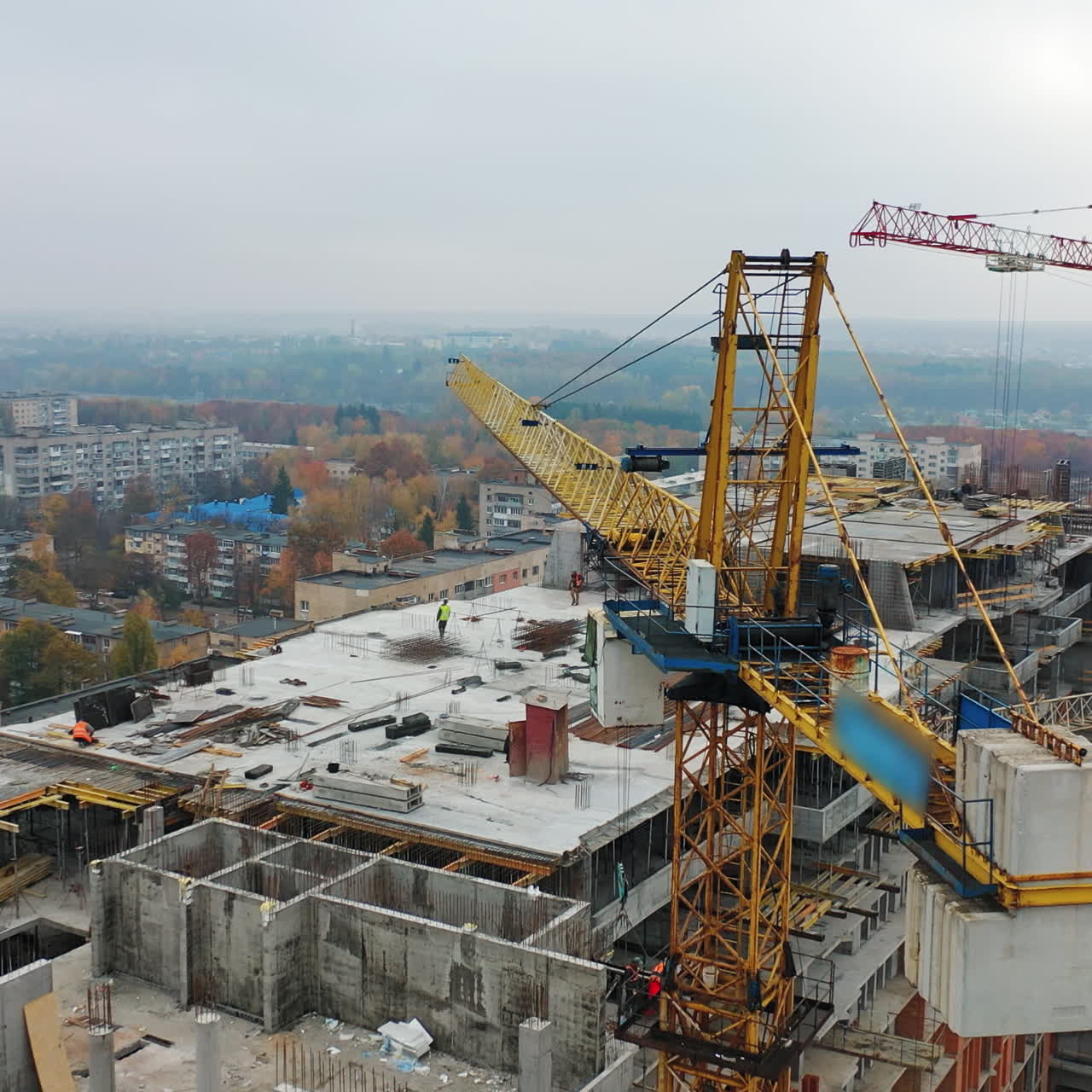 Construction of a residential apartment complex. Aerial view.