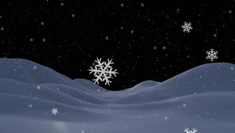 animation of snow falling in winter landscape at night