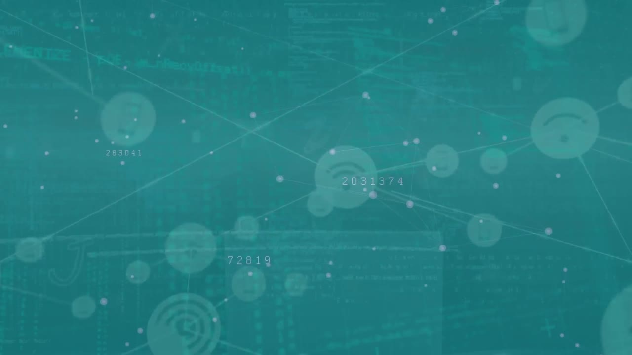 animación de números cambiantes e iconos de computadora conectados con líneas a través del lenguaje de programación