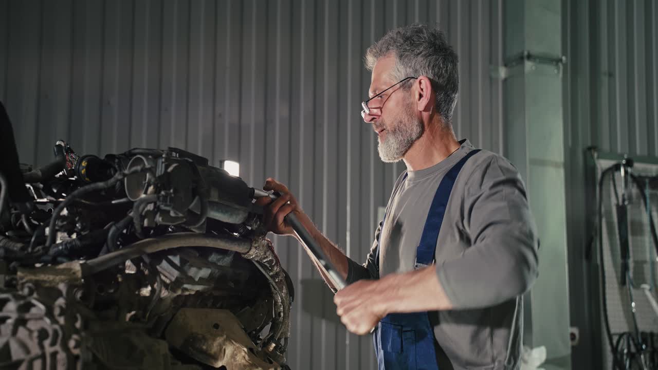 Automotive Mechanic Working on a Car Engine