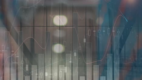 animation of financial data processing over out of focus lights