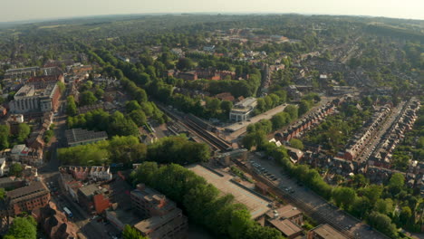 circling aerial shot over winchester train station