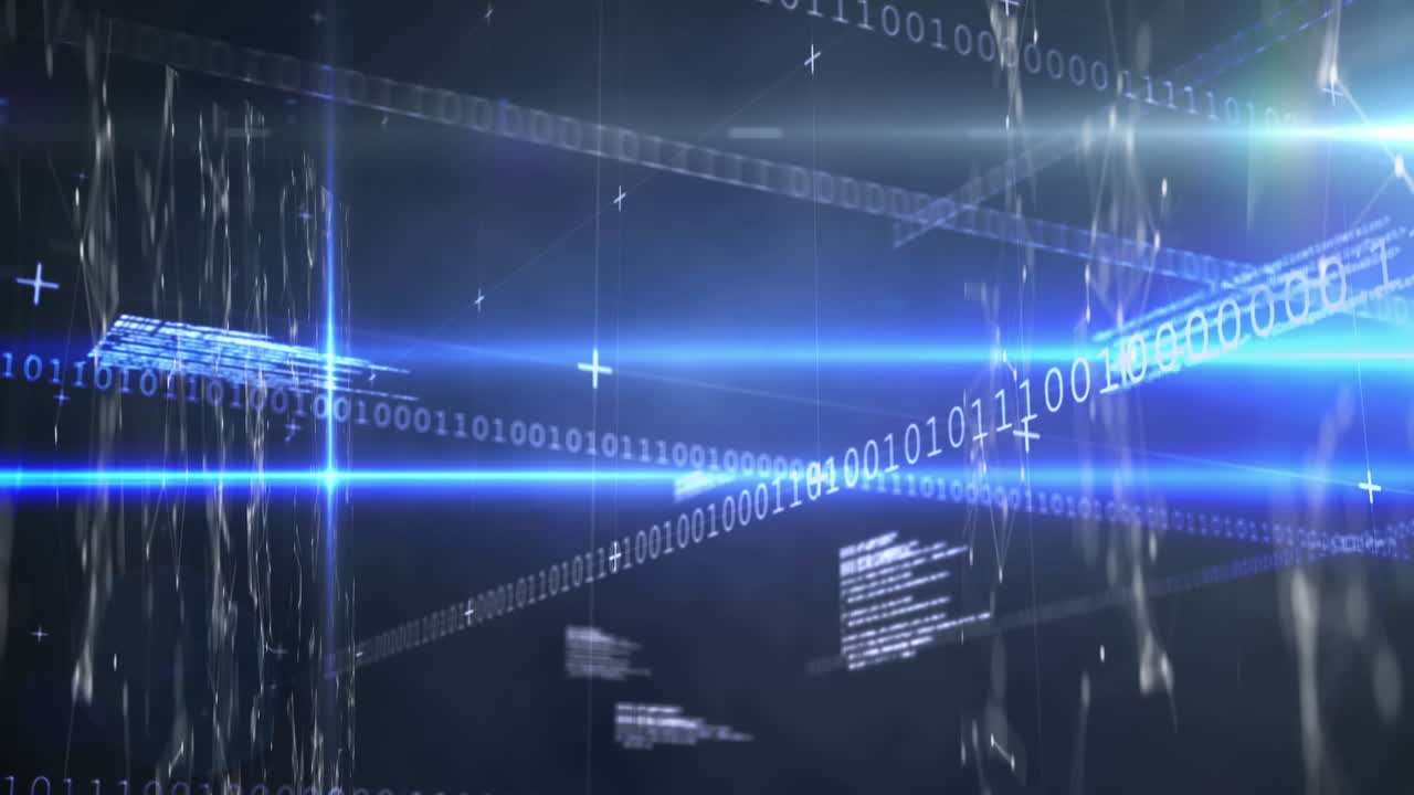 Animation of data processing and networks of connections over binary coding