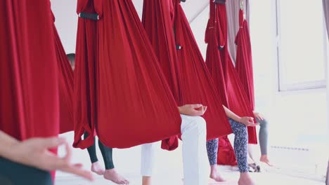 long anti-gravity hammocks hold relaxing women group