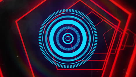 animación de escaneo de alcance y formas de neón rojo sobre fondo oscuro