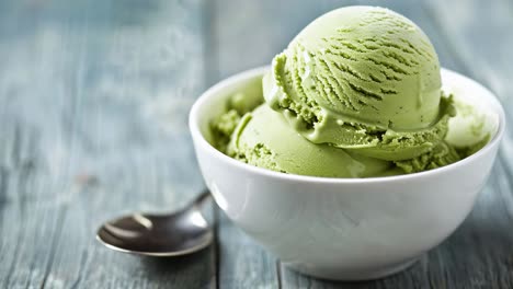 matcha ice cream in a bowl