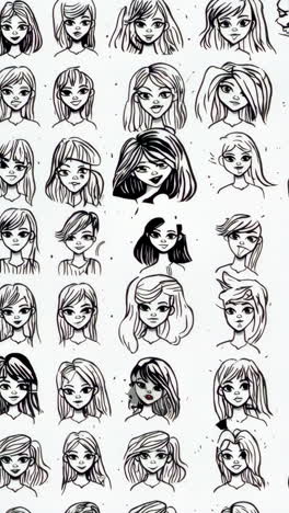 grid of stylized cartoon female portraits