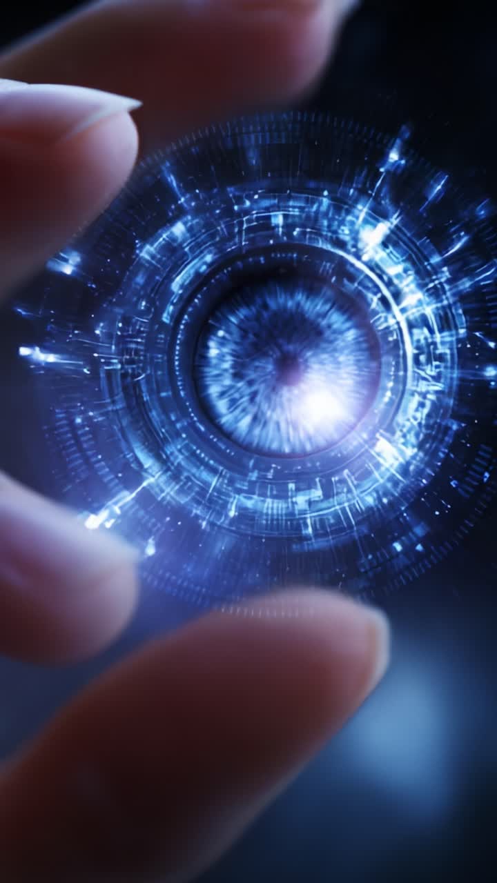Una mano extendiéndose hacia una interfaz holográfica futurista, que muestra una pantalla circular brillante que enfatiza la tecnología avanzada y la innovación digital