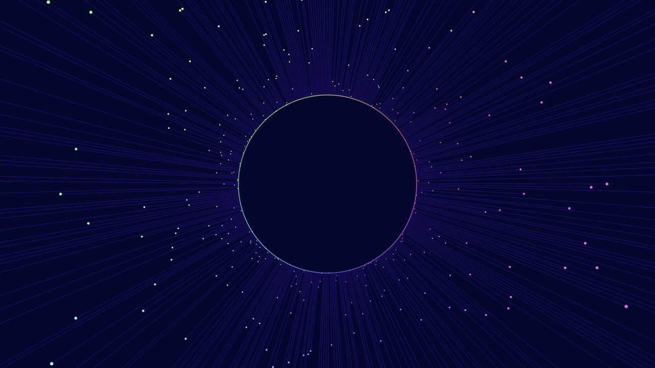 círculo radiante sobre un telón de fondo púrpura y azul vibrante