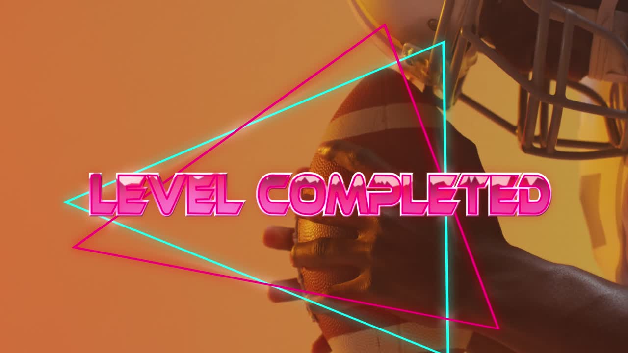 네온 패턴과 아프리카계 미국인 축구 선수에 대한 완성된 텍스트의 레벨 애니메이션