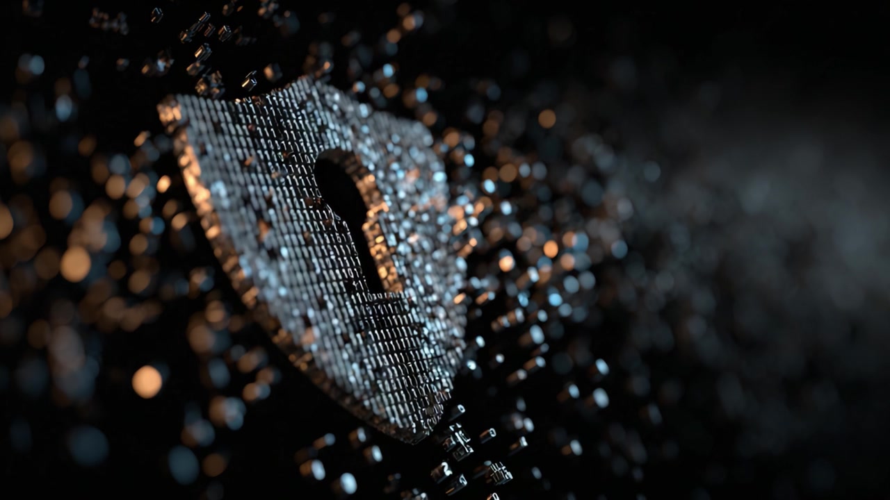 A 3D representation of a shield symbolizing digital security, showcasing intricate patterns of binary code that emphasize the importance of cybersecurity in today's tech-driven world