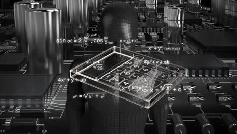 animation of scientific data processing over calculator and circuit board