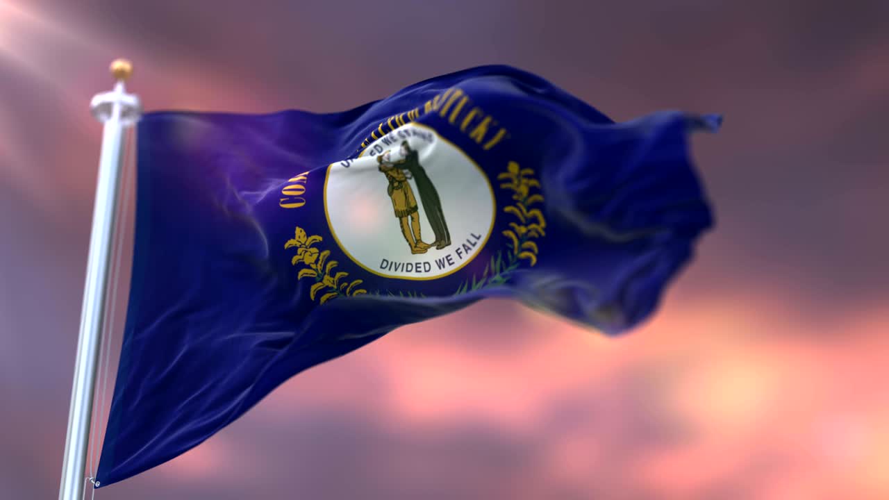 Bandera del estado estadounidense de Kentucky al atardecer, región de los Estados Unidos - bucle