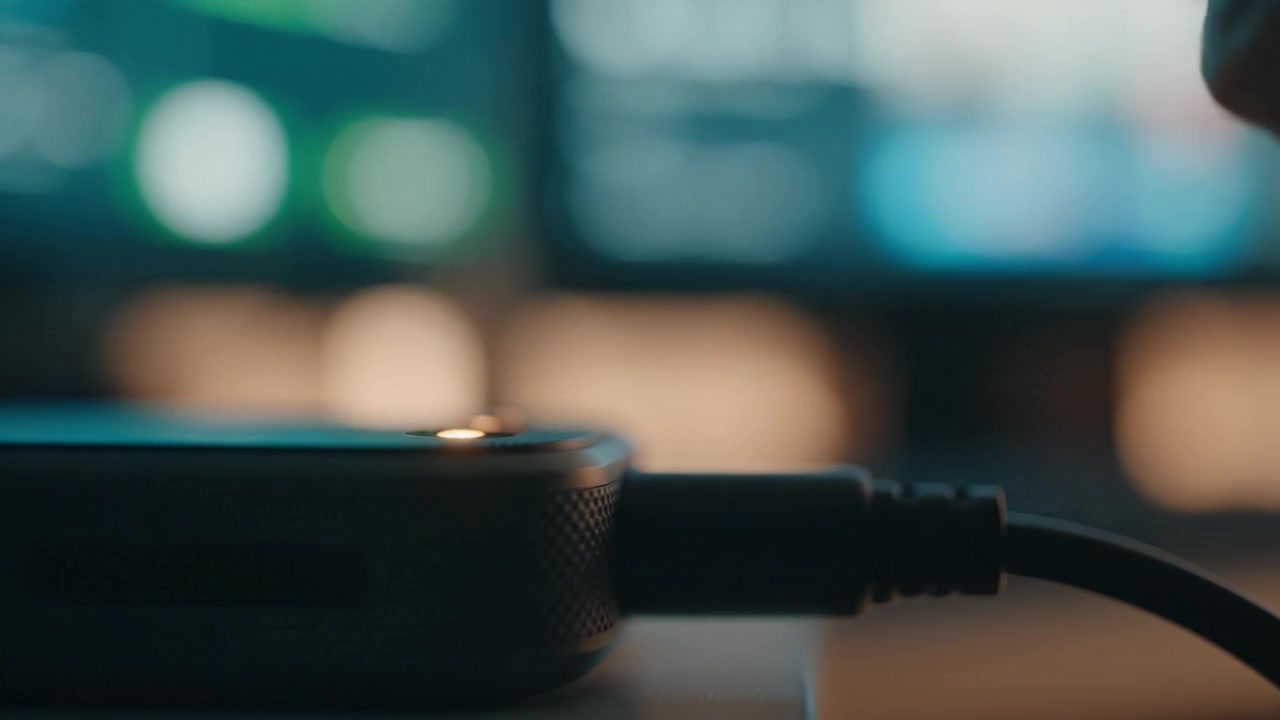 Close-up of Electronic Device Charging with Soft Glow in Background, Showcasing the Connection Between Technology and Modern Life