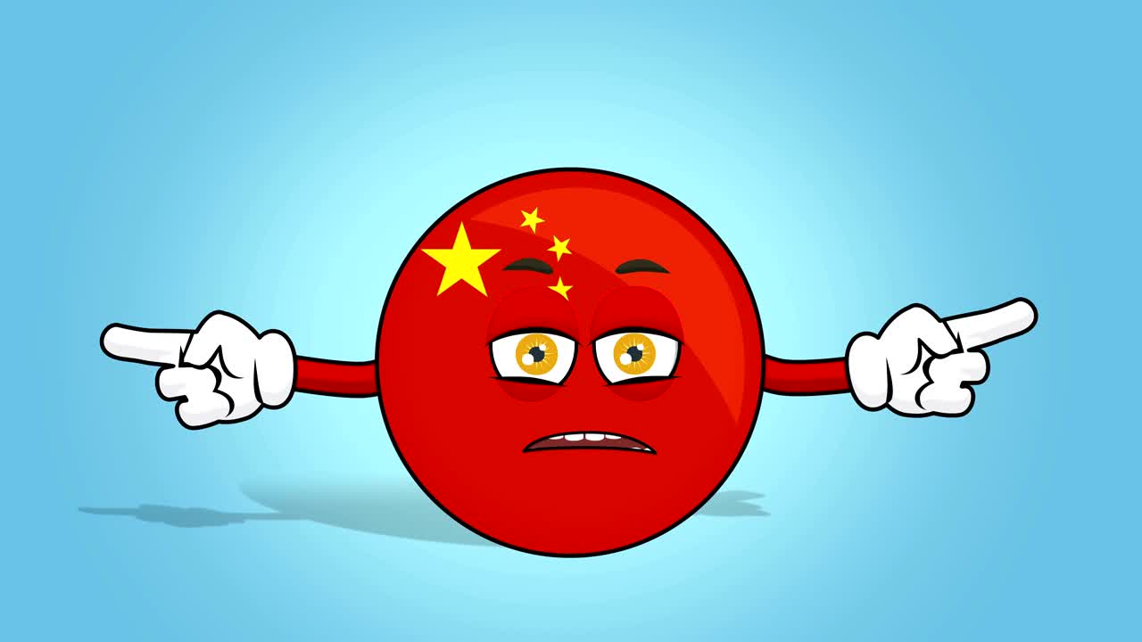 Cartoon Icon Flag China Unhappy Double Side Pointer with Face Animation
