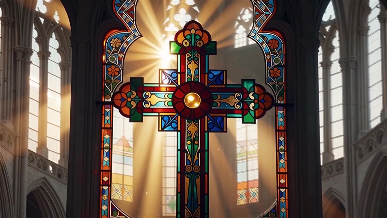 Croce Cristiana Luce Celestiale Sfondo per il Culto.