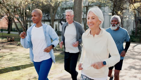 senior citizens enjoying a group run in the park