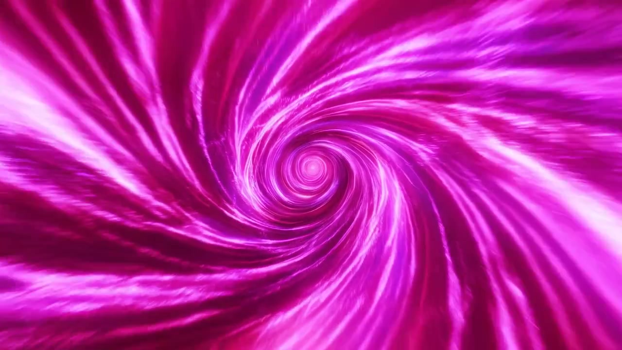 Vortice magenta che si avvolge a spirale verso il centro, movimento ipnotico a tunnel con striature di luce lucide, contrasto profondo