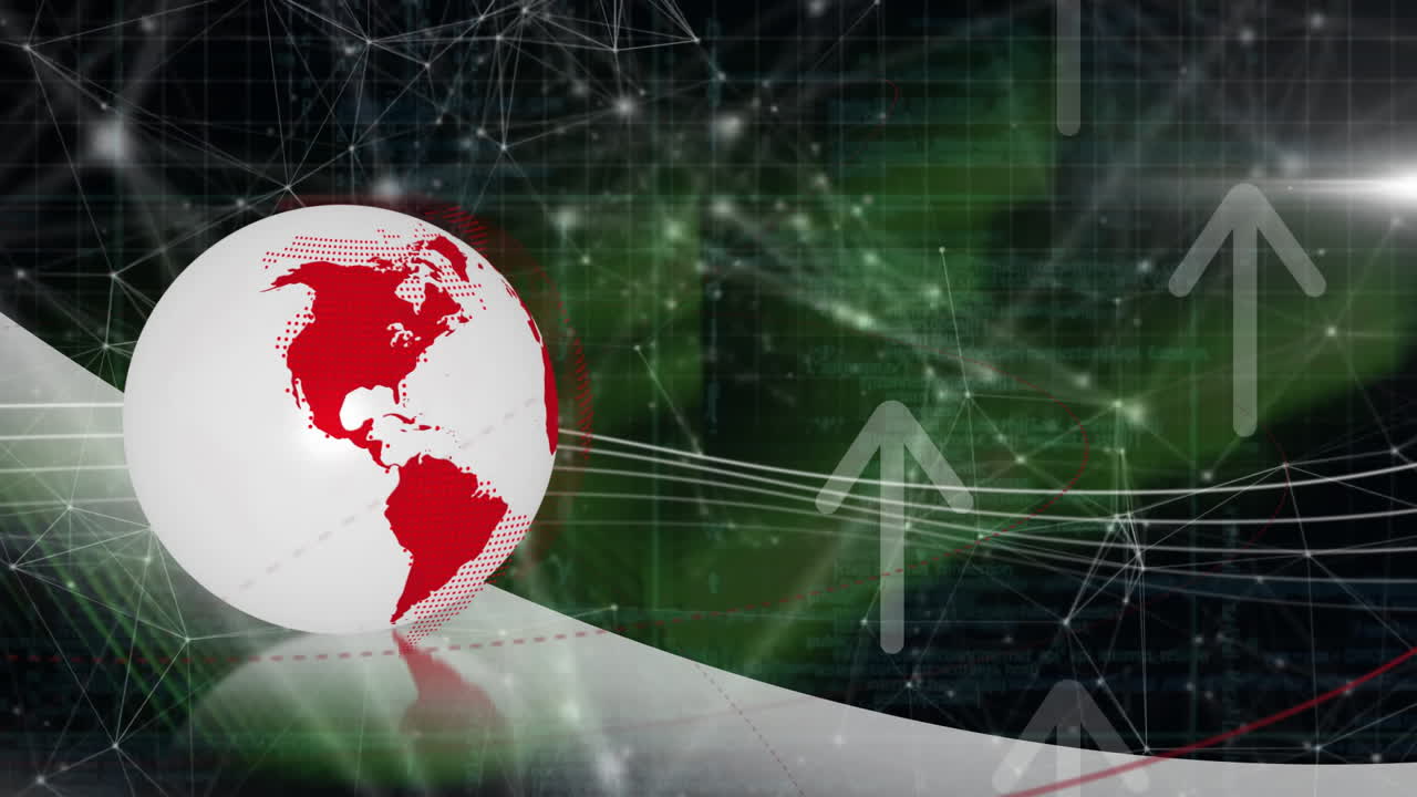 검은색 배경에 연결과 화살표가 있는 지구상의 애니메이션