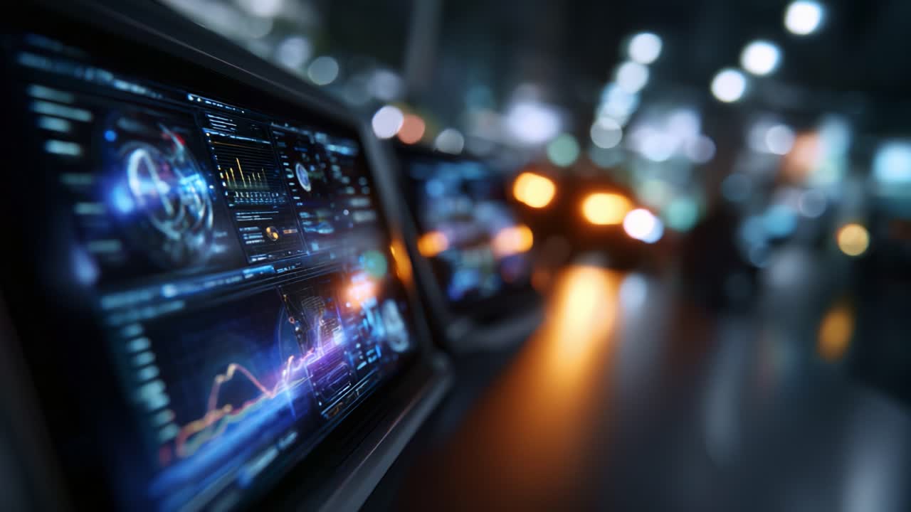 Dashboard digitale avanzato che mostra analisi interattive dei dati con vari grafici in un ambiente moderno, incentrato su tecnologia e innovazione