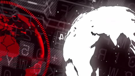 animation of digital globe with red and white abstract data visualization elements