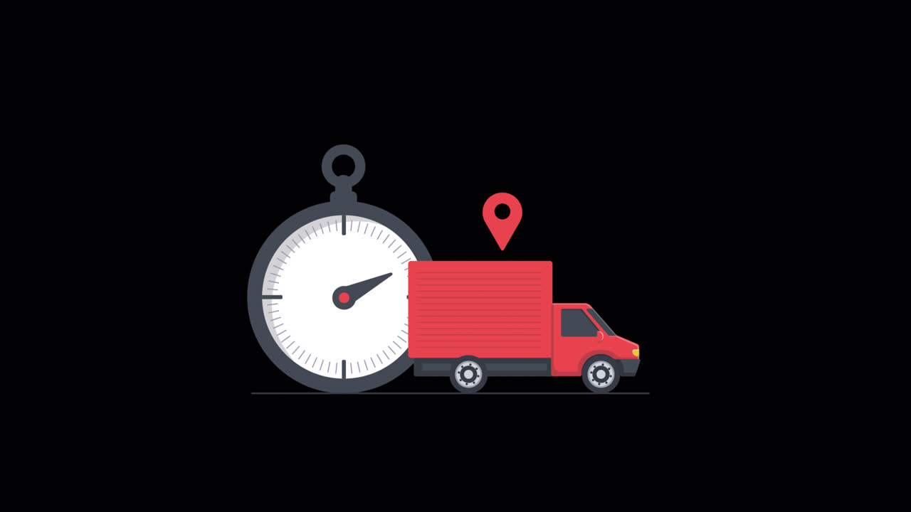 Animated Delivery Truck with Stopwatch and Location Pin