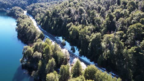 majestuosa carretera costera del bosque en argentina, vista aérea desde un dron