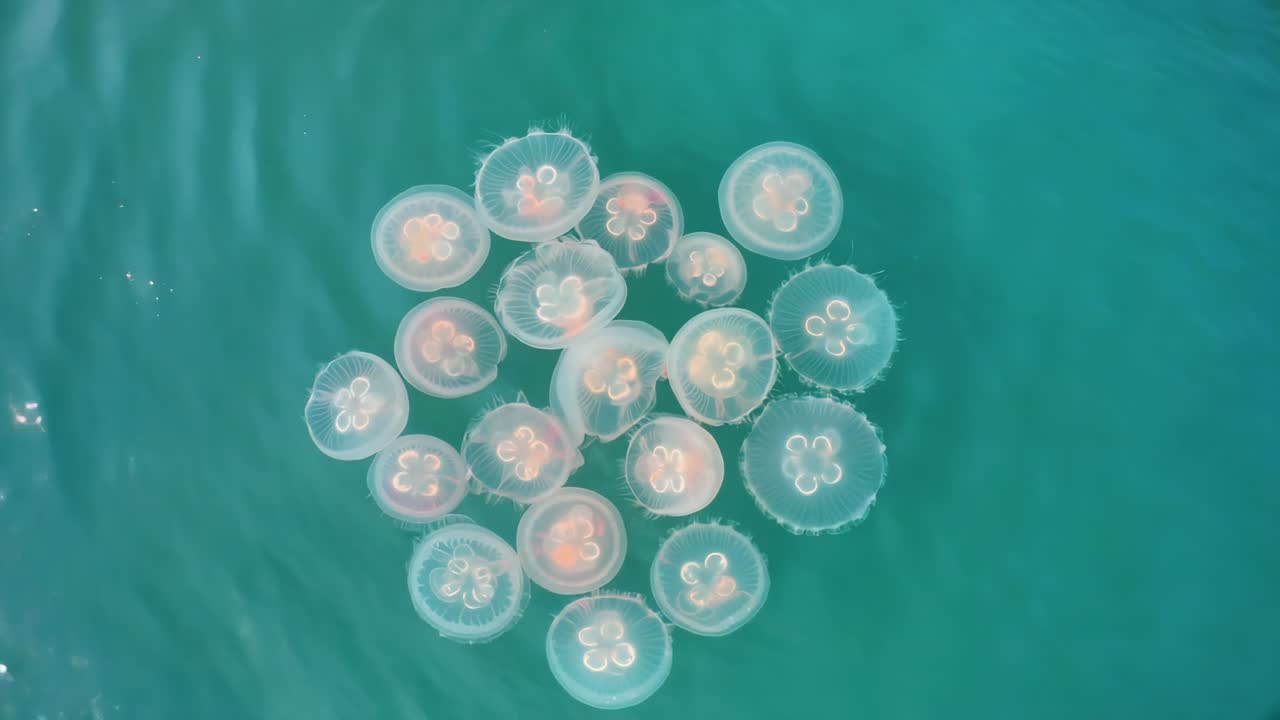 바다 에서 수영 하는 해파리 들 의 무리