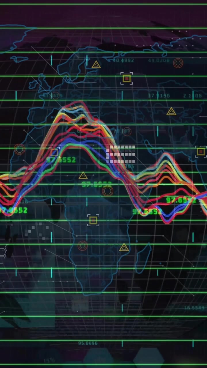 Animation of financial data processing over world map