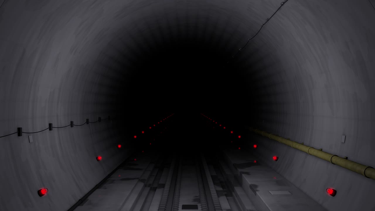 어두운 비어있는 지하철 터널 애니메이션 3d 렌더링