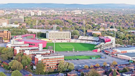 drone shot emirates old trafford cricket ground in greater manchester