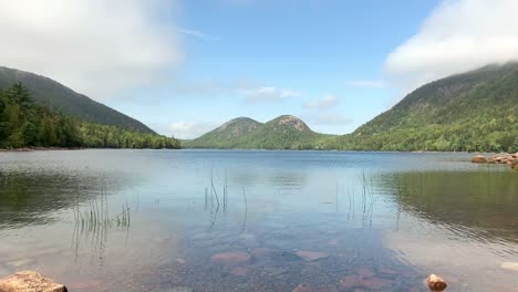 4k shot of jordan pond in acadia national park in maine