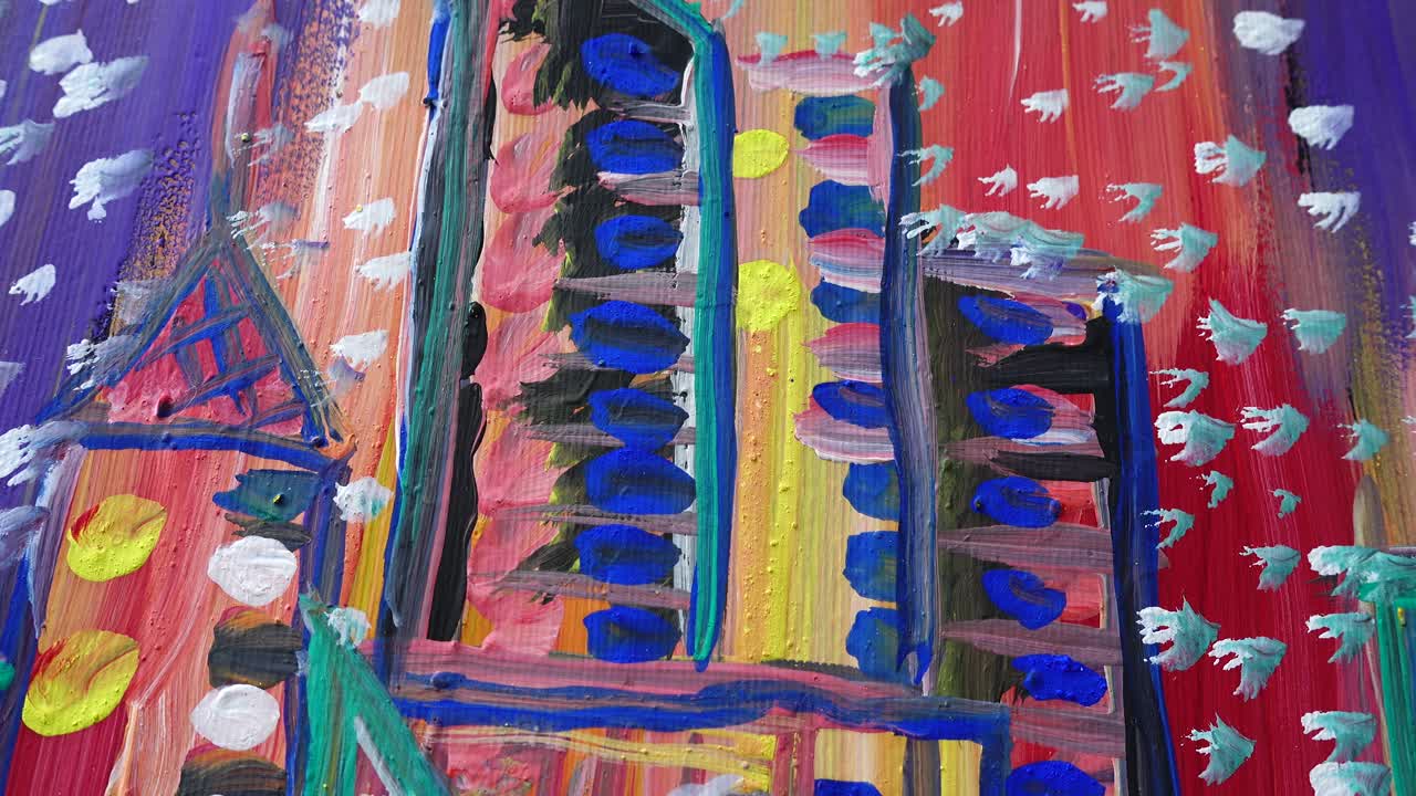 Abstrakt teckning målad med gouache. Fotografering av en bild i rörelse.