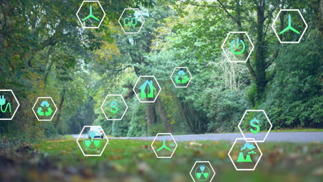 animation of network of eco icons over park