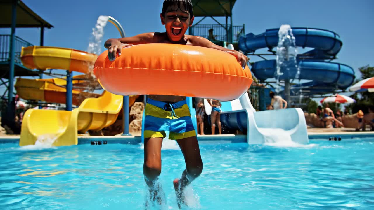 Boy having fun at a water park