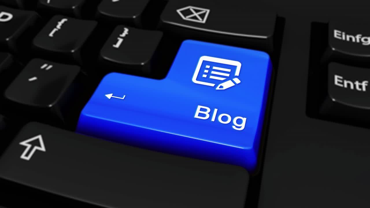Close-up of a keyboard button labeled 'Blog'