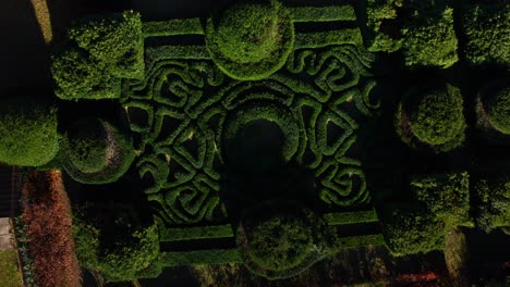 aerial birds eye view of ornate gardens at grounds of castle of montalto pavese