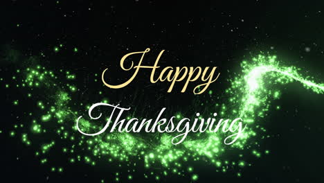 sparkling green background with happy thanksgiving text animation