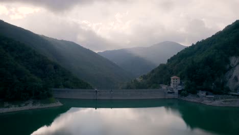 drone shot reveal an artificial lake near genova, liguria, italy