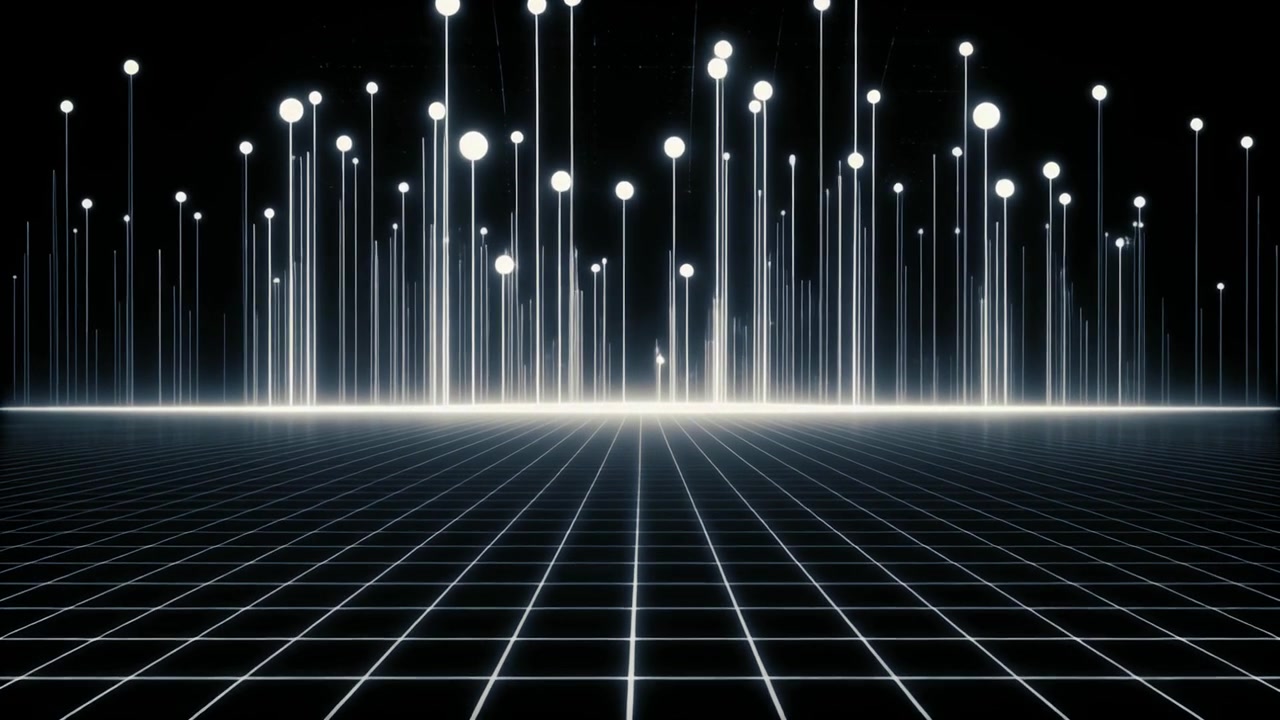Abstract Digital Grid with Glowing Vertical Light Beams