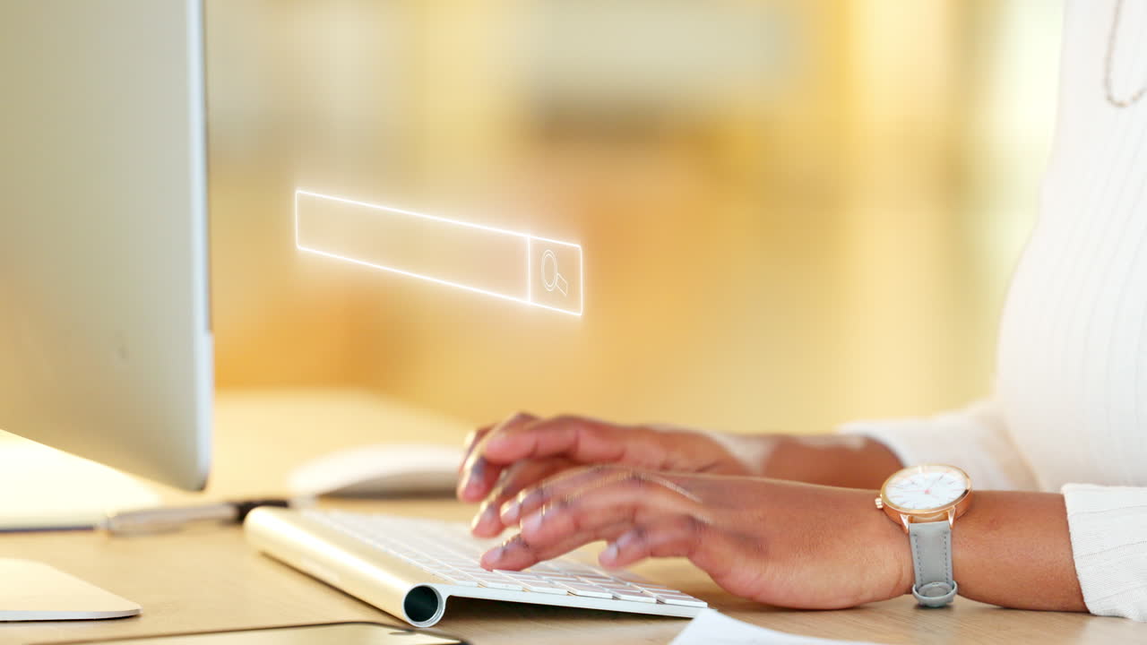 las manos, el portátil o el holograma futurista de internet